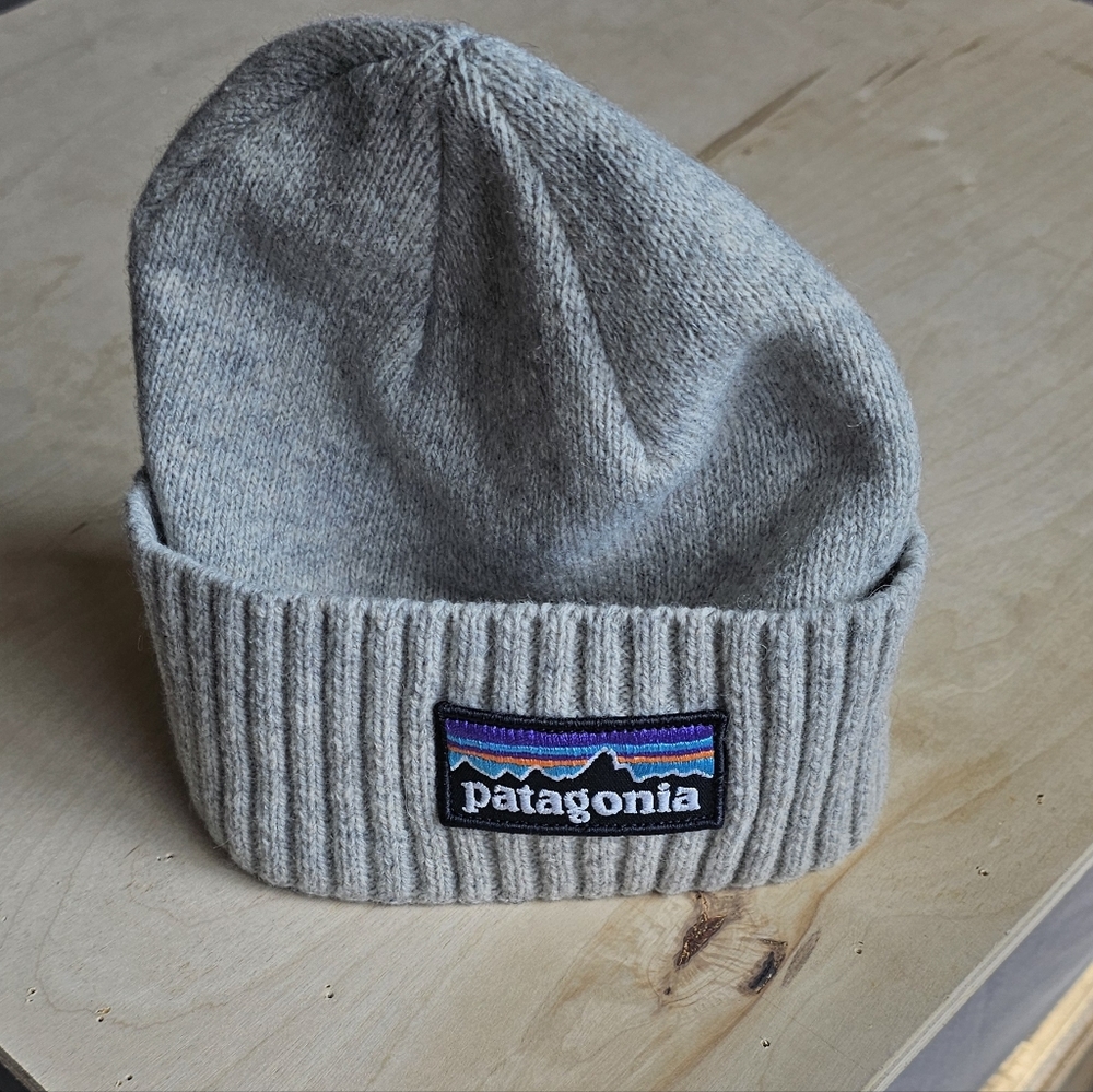 Patagonia Knit Beanie in Light Taupe with Logo Patch